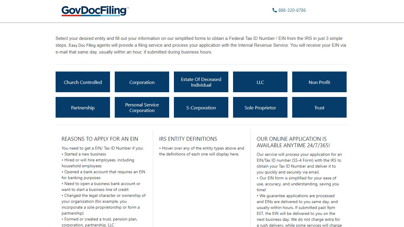 GovDocFiling EIN TAX-ID Online Application