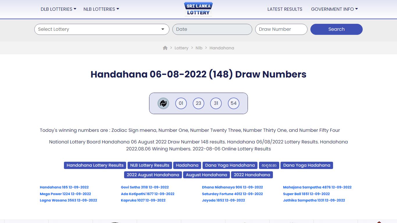 Handahana 148 - Handahana 06-08-2022 Lottery Results